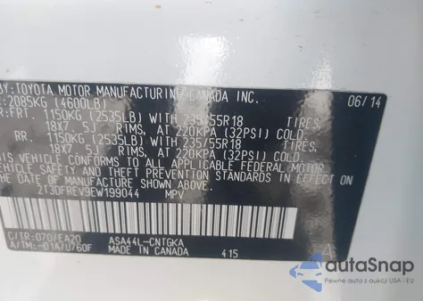 2014 Toyota Rav4 Limited z USA, uszkodzony, nr VIN 2T3DFREV9EW199044